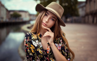 Woman hat floral shirt canal - floral free wallpaper