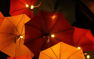 Red yellow umbrellas kinetic art - bruce munro free wallpaper