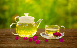 Tea pot cup flowers green - cao zhibai free wallpaper
