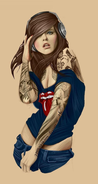 Woman tattoo headphones punk art - figurative art free wallpaper