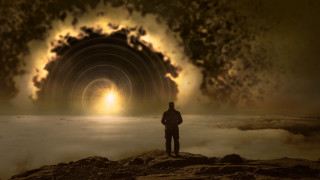 Man rock tunnel smoke light - abstract illusionism free wallpaper