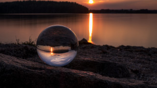 Glass ball rock lake sunset - a glass ball free wallpaper