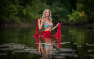 Woman bikini waterfall forest red - daphne mcclure free wallpaper