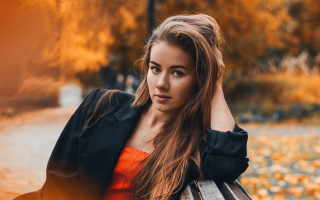Woman ponytail bench park autumn - a bench in a park free wallpaper