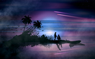 Couple island night fullmoon starrysky - a small island free wallpaper