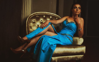 Woman blue dress sitting highheels 2 - daphne mcclure free wallpaper