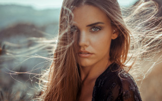 Woman longhair field wind looking - portrait photography free wallpaper for desktop