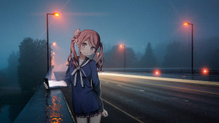 Girl street rain night aurora - sakimi chan free wallpaper
