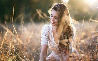 Woman field smiling blonde wind - eszter mattioni free wallpaper