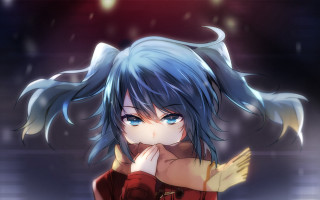 Anime girl blue hair red 12 - blue hair free wallpaper for desktop