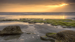 Beach rocks grass sunset cloudy - adobe lightroom free wallpaper