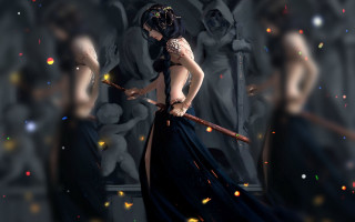 Woman dress stick statue lights - bastien l. deharme free wallpaper