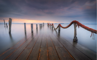 Dock red rope sunset mountains - sunset free wallpaper