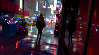 Woman night street neon umbrella - evgeny lushpin free wallpaper