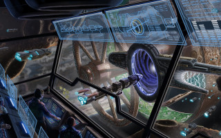 Futuristic room large window sci - wall free wallpaper