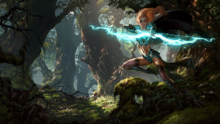 Woman forest sword glowing magic - glowing free wallpaper for desktop