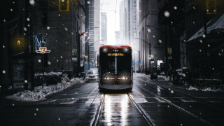 Bus snow night cityscape tiltshift - snow free wallpaper