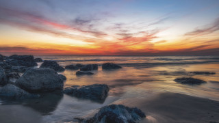 Sunset ocean rocks mountains mystical - mystical free wallpaper