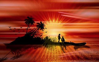 Sunset magicrealism boat palm sky - cyril rolando free wallpaper