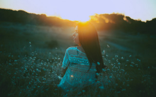 Woman field sunset hair flare - tall grass free wallpaper