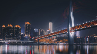 Night city bridge lights reflection - deconstructivism free wallpaper
