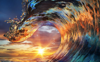 Sunset wave volcanic light ocean - volumetric light free wallpaper