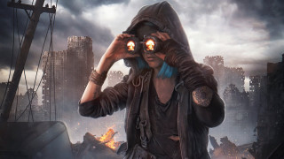 Woman binoculars cityscape burning building - building free wallpaper