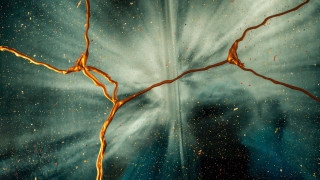 Branches gold sprinkles blue abstract - gold free wallpaper