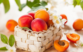 Peach basket flower leaves summer - a table free wallpaper