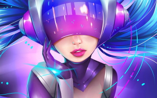 Blue haired cyberpunk woman futuristic - a futuristic background free wallpaper