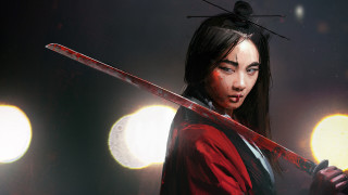 Woman sword bird moon night - art greg rutkowski free wallpaper