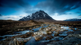 Mountain stream rocks cloudy sky - cloudy free wallpaper