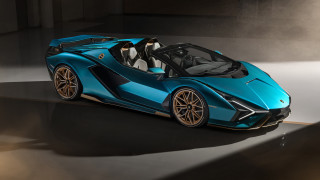 Blue sports car dark room 19 - side profile free wallpaper