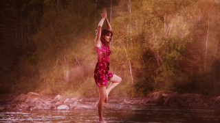 Woman red dress water arabesque - impressionist free wallpaper
