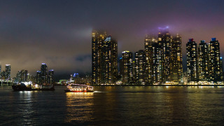 Boat city night lights reflection - the water free wallpaper