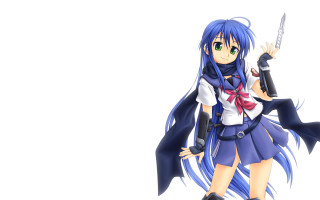 Anime girl blue hair knife - blue hair holding free wallpaper