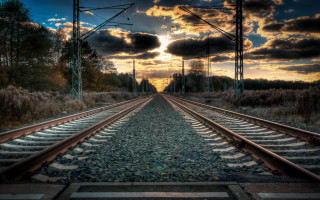 Train track sunset clouds cityscape - hdri free wallpaper