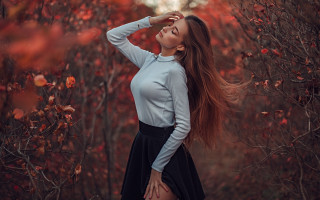 Woman forest autumn long hair - artur tarnowski free wallpaper