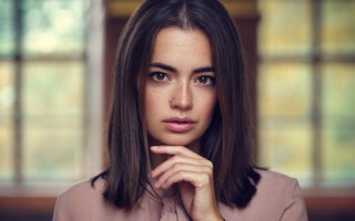 Serious asian woman portrait blackhair - a hand free wallpaper