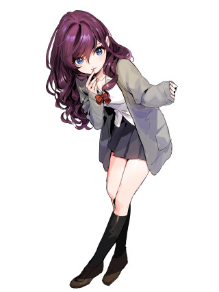 Woman purple hair gray jacket - gray free wallpaper