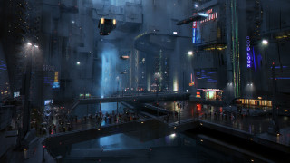 Futuristic city night cyberpunk neo - cedric peyravernay free wallpaper