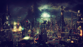Cityscape night lights aurora matte - tall building free wallpaper