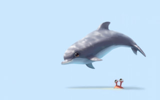 Dolphin jumping beach person virtual - tiny free wallpaper