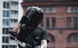 Man helmet motorcycle city neoism - tech wear free wallpaper