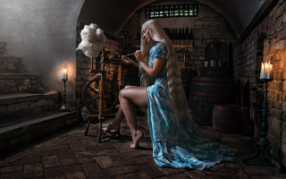 Woman blue dress chair cotton - artur tarnowski free wallpaper