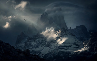 Bird mountain clouds night sunset - over a mountain free wallpaper