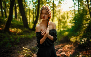 Woman black dress praying forest - artur tarnowski free wallpaper