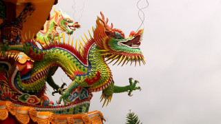 Dragon pine temple cloisonnism glowing - a cloudy day free wallpaper