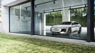 White car reflection glass building - grass and trees free wallpaper