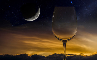 Wine glass night sky crescent - dali free wallpaper